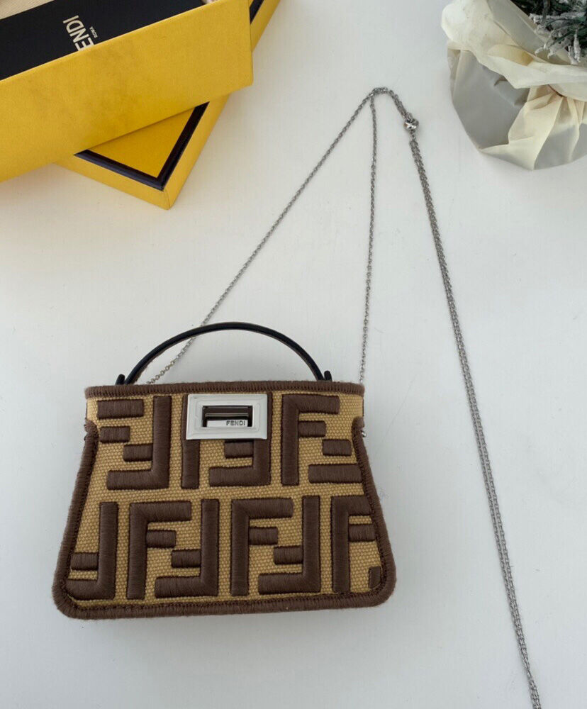 Fendi Nano Peekaboo Charm Bag 7AR993 Brown